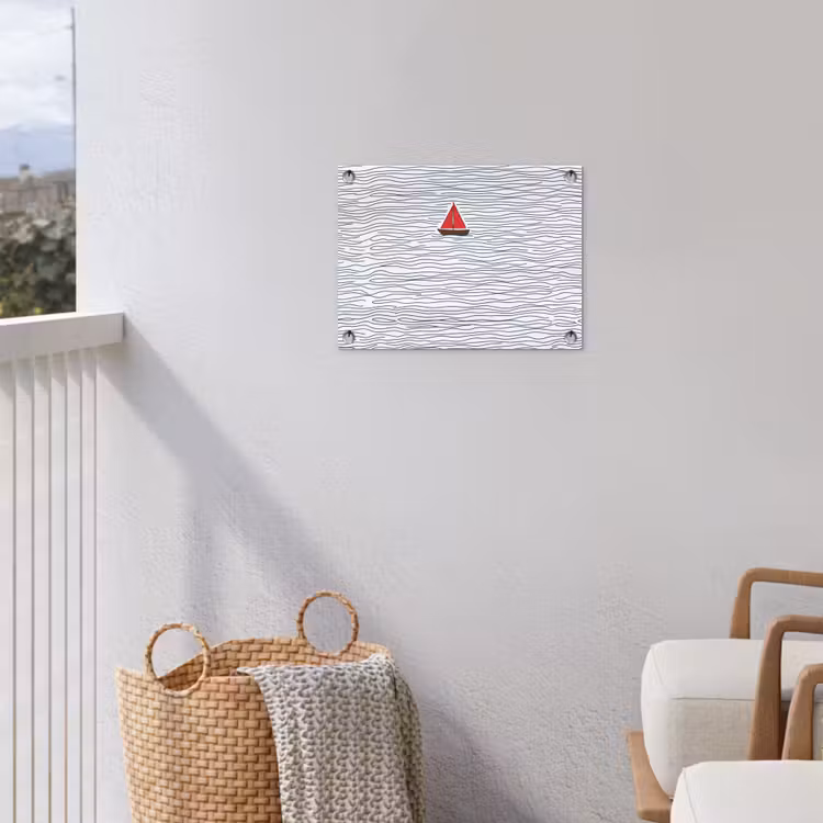 Boot - Water - Rood - Illustratie - Minimalistisch tuinposter los doek klein -sfeer8