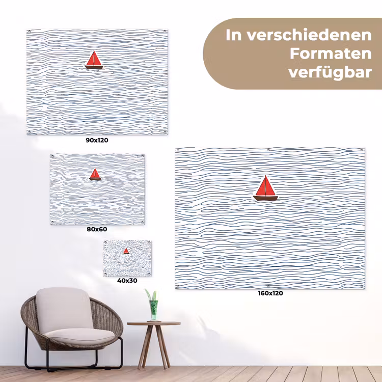 Boot - Water - Rood - Illustratie - Minimalistisch tuinposter los doek klein -Xsfeer9_DE