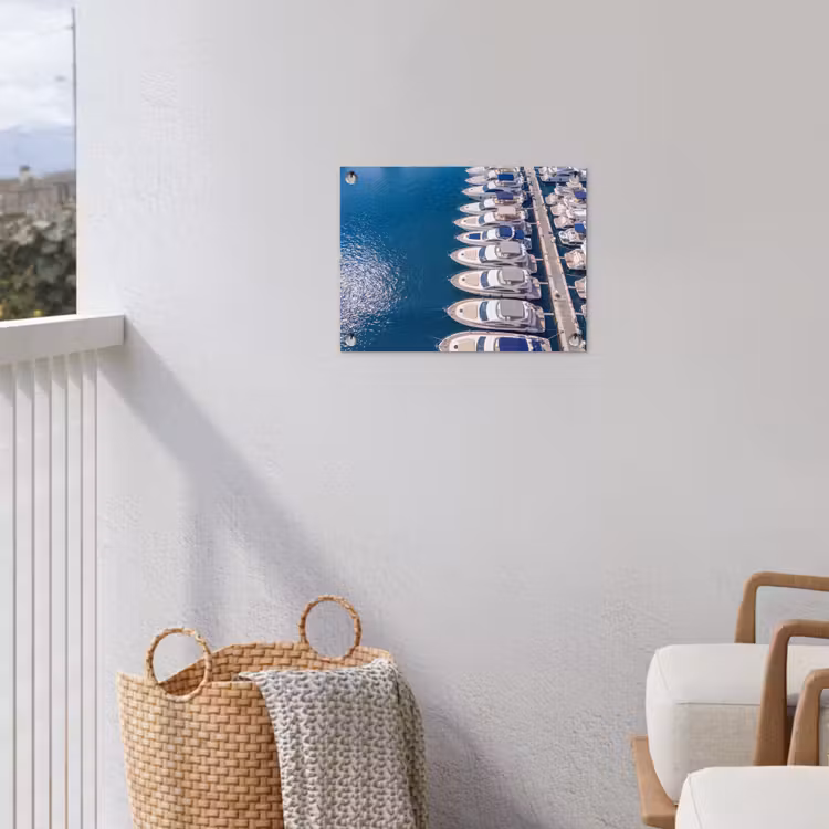 Boot - Jachthaven - Water - Zomer - Blauw tuinposter los doek klein -sfeer8