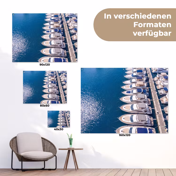 Boot - Jachthaven - Water - Zomer - Blauw tuinposter los doek klein -Xsfeer9_DE