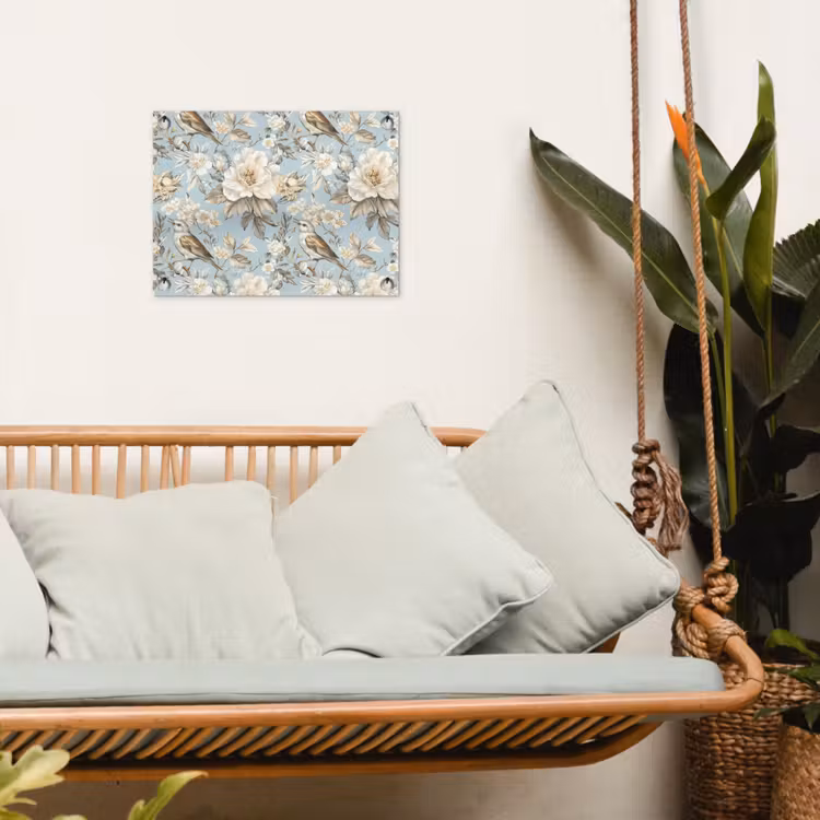 Botanisch - Zangvogel - Blauw tuinposter los doek klein 239 -sfeer7