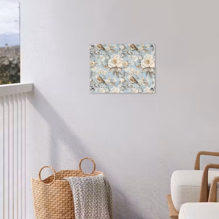 Botanisch - Zangvogel - Blauw tuinposter los doek klein 239 -sfeer8