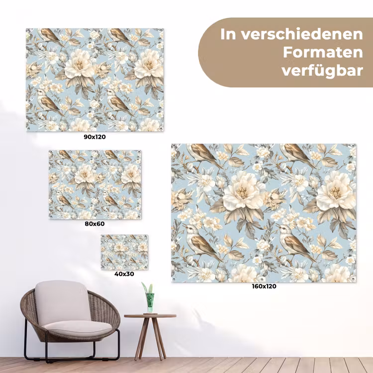 Botanisch - Zangvogel - Blauw tuinposter los doek klein 239 -Xsfeer9_DE