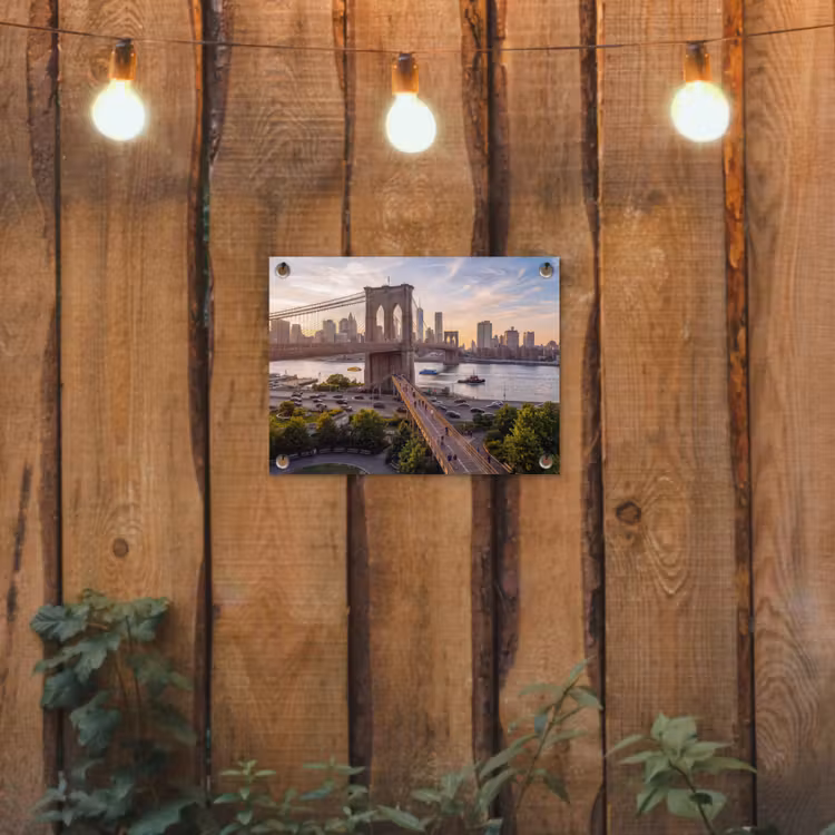 Brug - Rivier - Stad - Zonsondergang - Architectuur tuinposter los doek klein -sfeer1