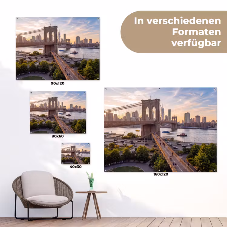 Brug - Rivier - Stad - Zonsondergang - Architectuur tuinposter los doek klein -Xsfeer9_DE