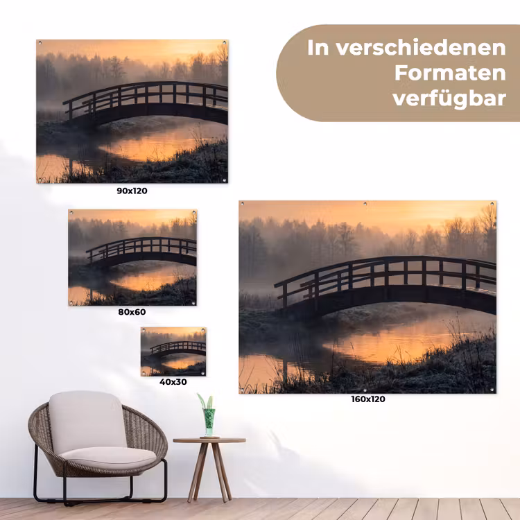 Brug - Mist - Bomen - Water tuinposter los doek klein -Xsfeer9_DE