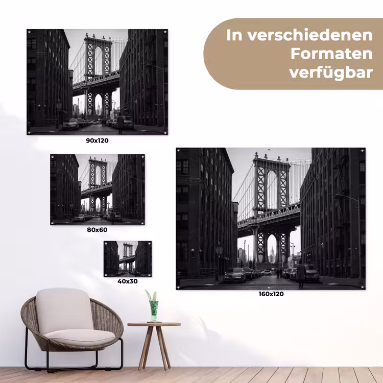 Brug - Stad - Architectuur - Modern - Zwart-wit tuinposter los doek klein -Xsfeer9_DE