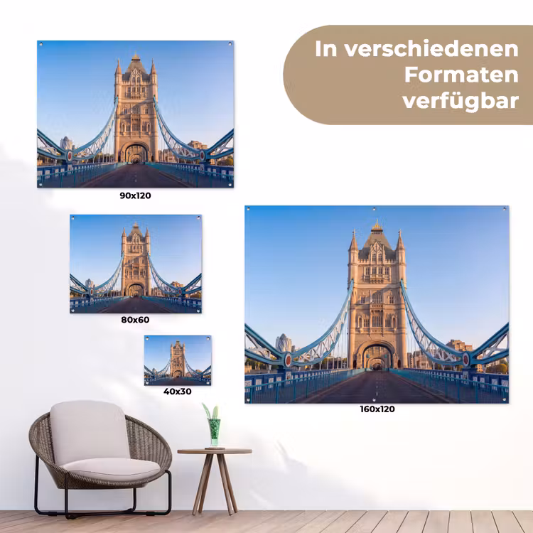 Brug - Toren - Architectuur - Klassiek - Blauw tuinposter los doek klein -Xsfeer9_DE
