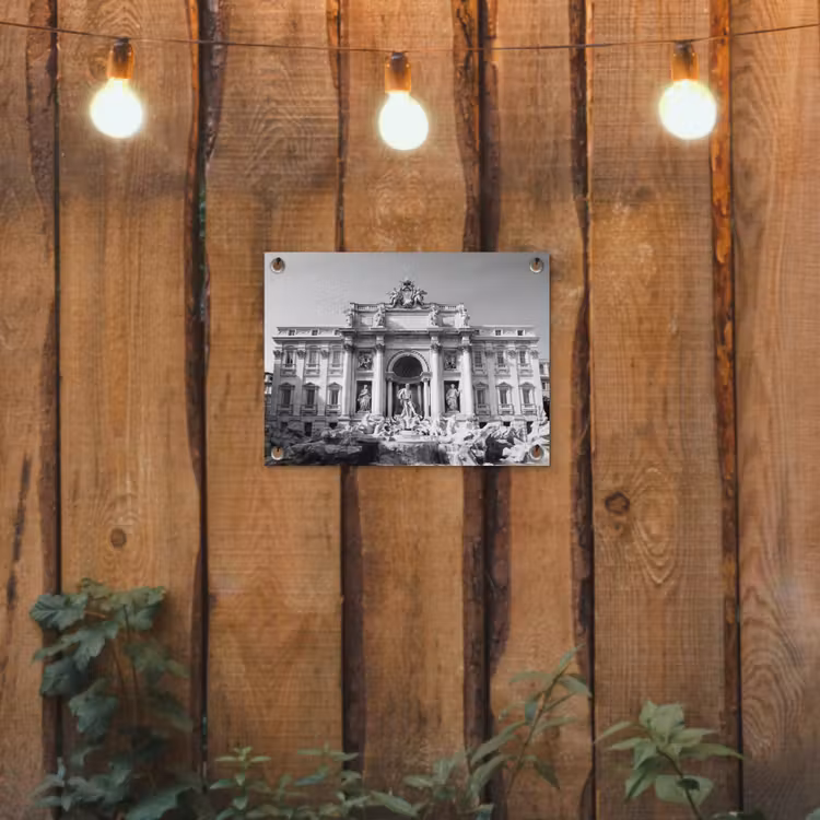 Fontein - Beelden - Architectuur - Zwart-wit tuinposter los doek klein -sfeer1