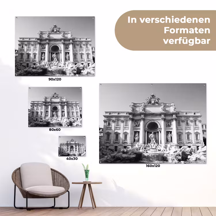 Fontein - Beelden - Architectuur - Zwart-wit tuinposter los doek klein -Xsfeer9_DE