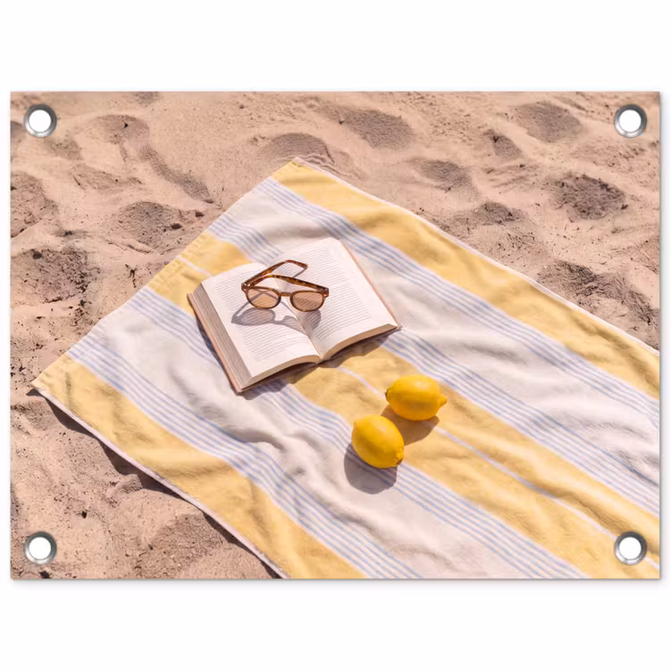 Boek - Zonnebril - Strand - Zomer - Geel tuinposter los doek klein -3d