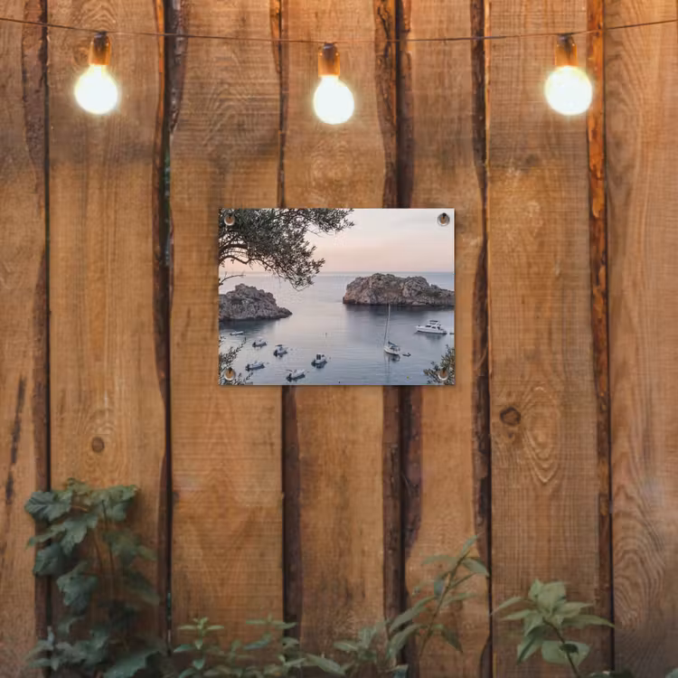 Gartenposter - Bucht – Boote – Sonnenuntergang - Baai - boten - zonsondergang tuinposter los doek klein