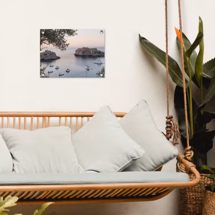 Gartenposter - Bucht – Boote – Sonnenuntergang - Baai - boten - zonsondergang tuinposter los doek klein