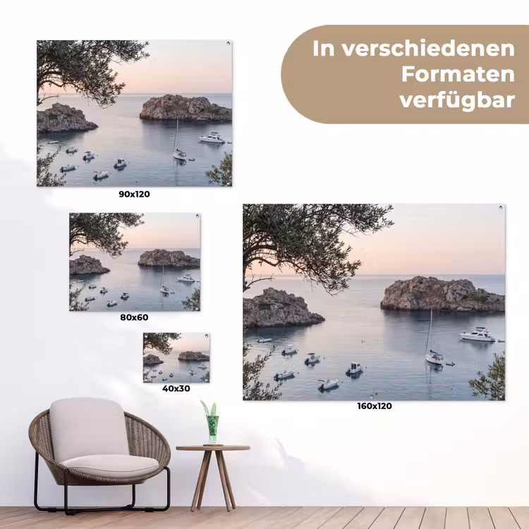 Gartenposter - Bucht – Boote – Sonnenuntergang - Baai - boten - zonsondergang tuinposter los doek klein