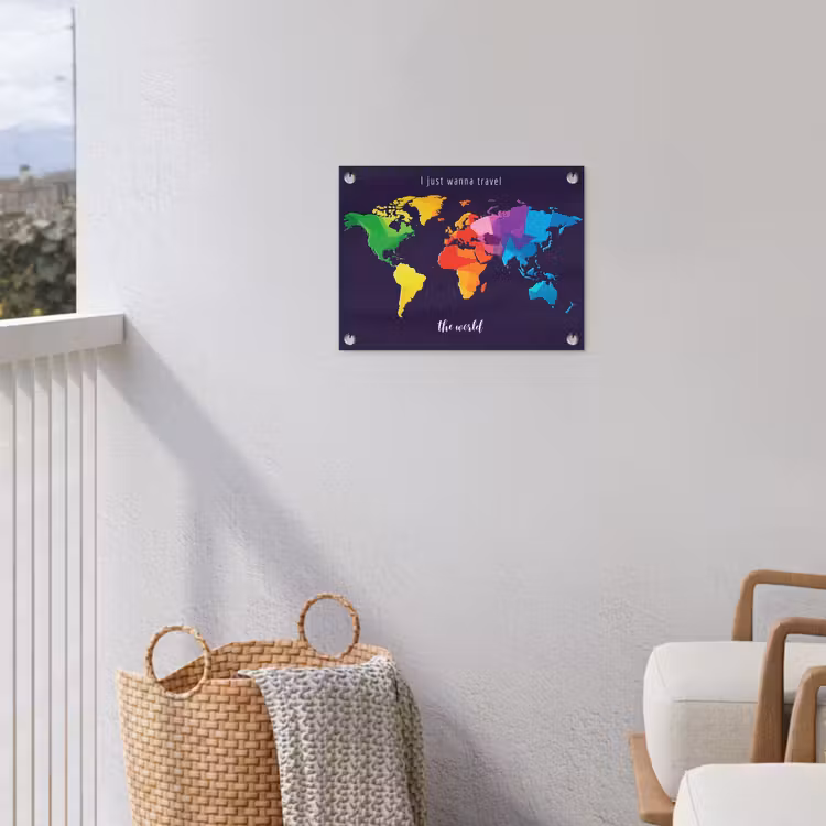Kleurrijk - Wereldkaart - Travel - Quote tuinposter los doek klein -sfeer8