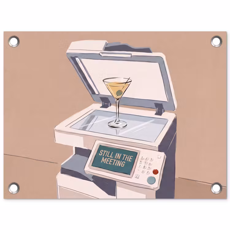 Kantoor - Drank - Humor - Illustratie tuinposter los doek klein -3d