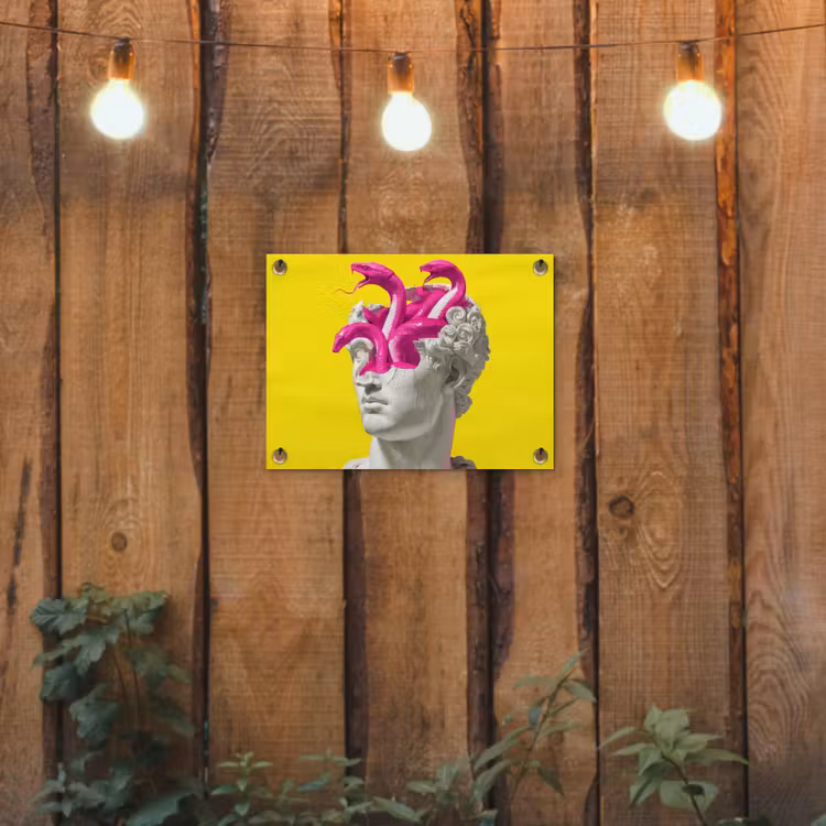Buste - Slangen - Geel tuinposter los doek klein -sfeer1