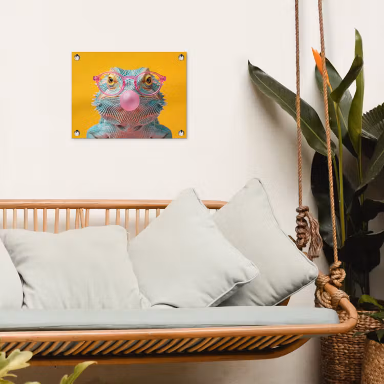 Kameleon - Kauwgom - Kleurrijk tuinposter los doek klein -sfeer7