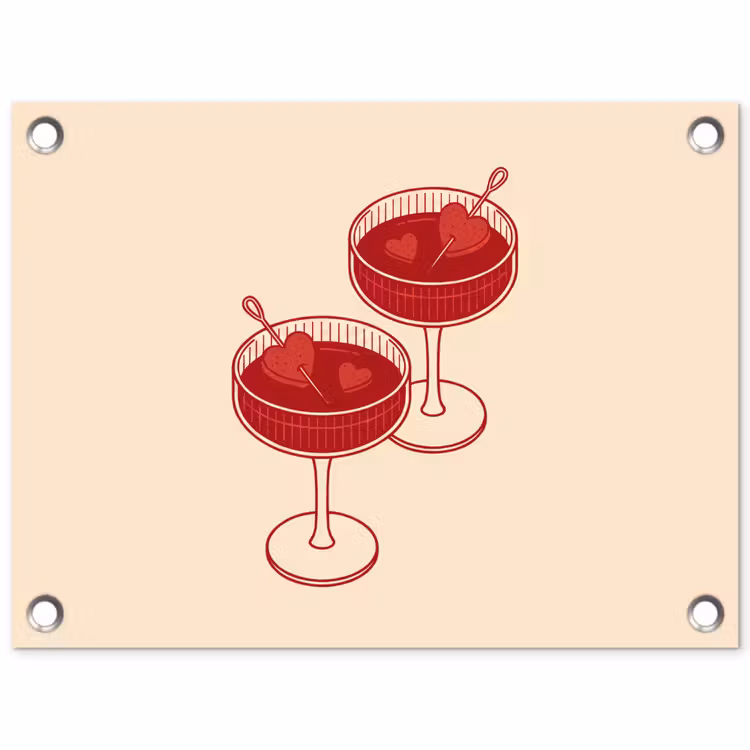 Cocktail - Hartjes - Liefde - Illustratie - Rood tuinposter los doek klein -3d
