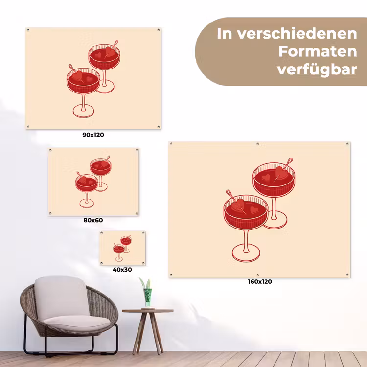 Cocktail - Hartjes - Liefde - Illustratie - Rood tuinposter los doek klein -Xsfeer9_DE