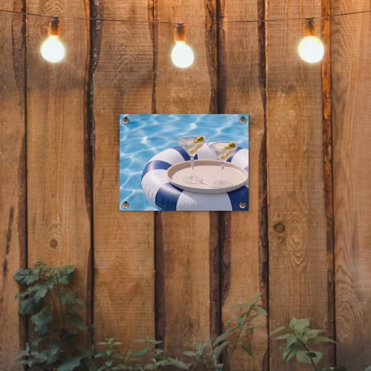 Cocktail - Zwembad - Zomer - Blauw tuinposter los doek klein -sfeer1
