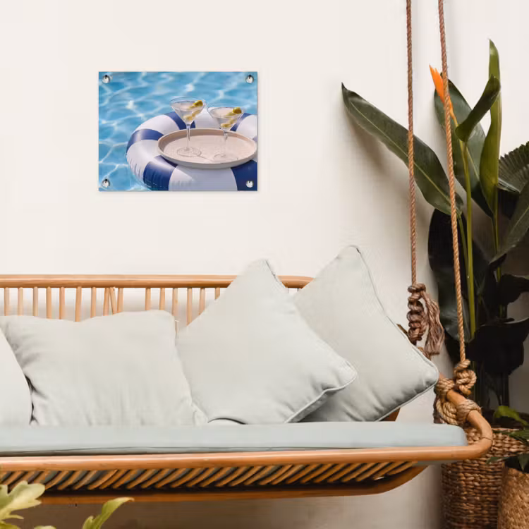 Cocktail - Zwembad - Zomer - Blauw tuinposter los doek klein -sfeer7