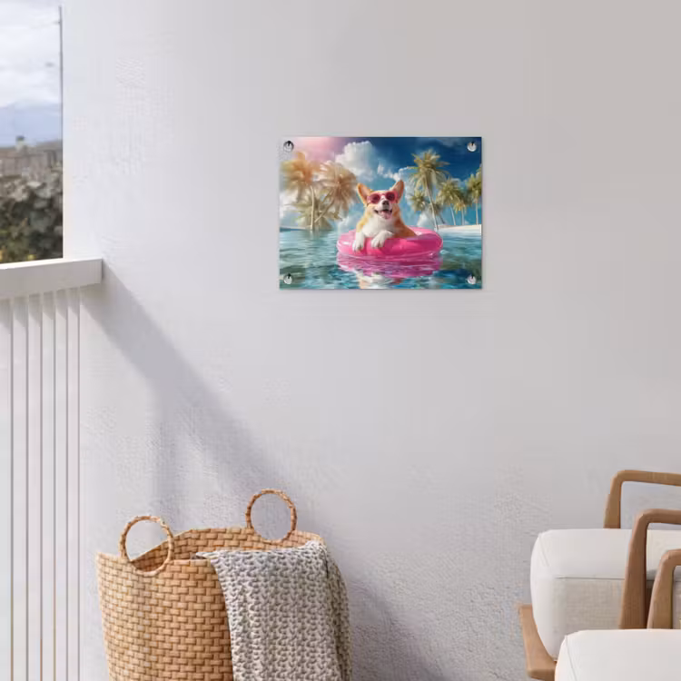 Corgi - Zwemband - Roze - Zonnebril tuinposter los doek klein -sfeer8