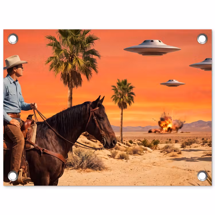 Gartenposter - Cowboy – Pferd – Wüste - Cowboy - Paard - Woestijn tuinposter los doek klein