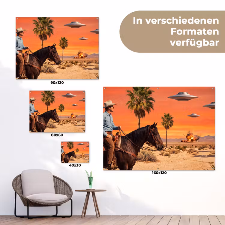 Gartenposter - Cowboy – Pferd – Wüste - Cowboy - Paard - Woestijn tuinposter los doek klein