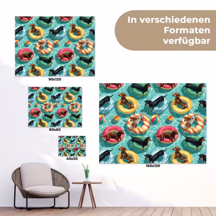 Teckels - Zwembad - Kleurrijk tuinposter los doek klein 239 -Xsfeer9_DE