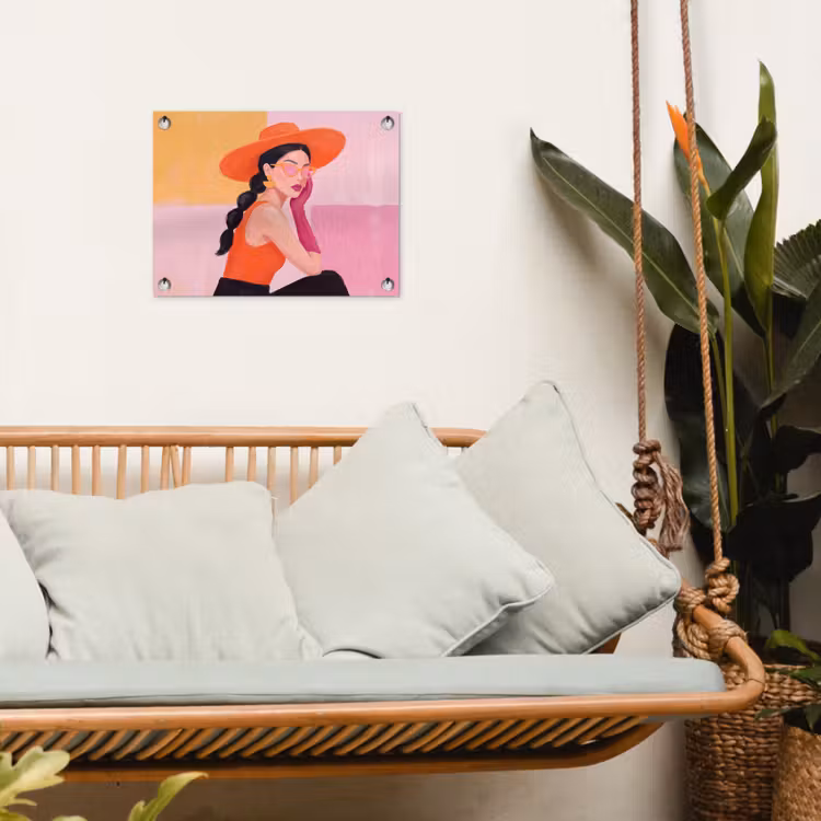 Vrouw - Hoed - Mode - Modern - Oranje tuinposter los doek klein -sfeer7