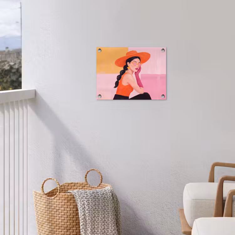 Vrouw - Hoed - Mode - Modern - Oranje tuinposter los doek klein -sfeer8