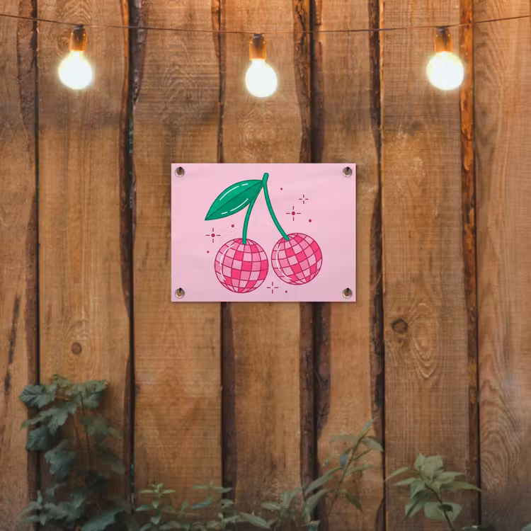 Decoratie - Disco-bal - Feest - Roze tuinposter los doek klein -sfeer1