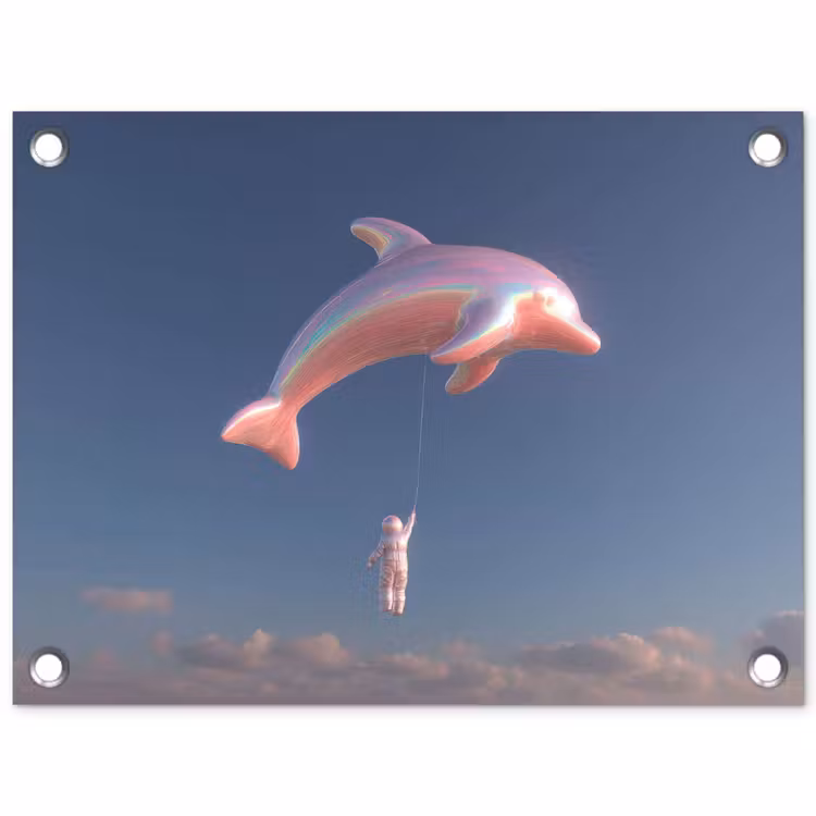 Dolfijn - Roze - Astronaut tuinposter los doek klein -3d