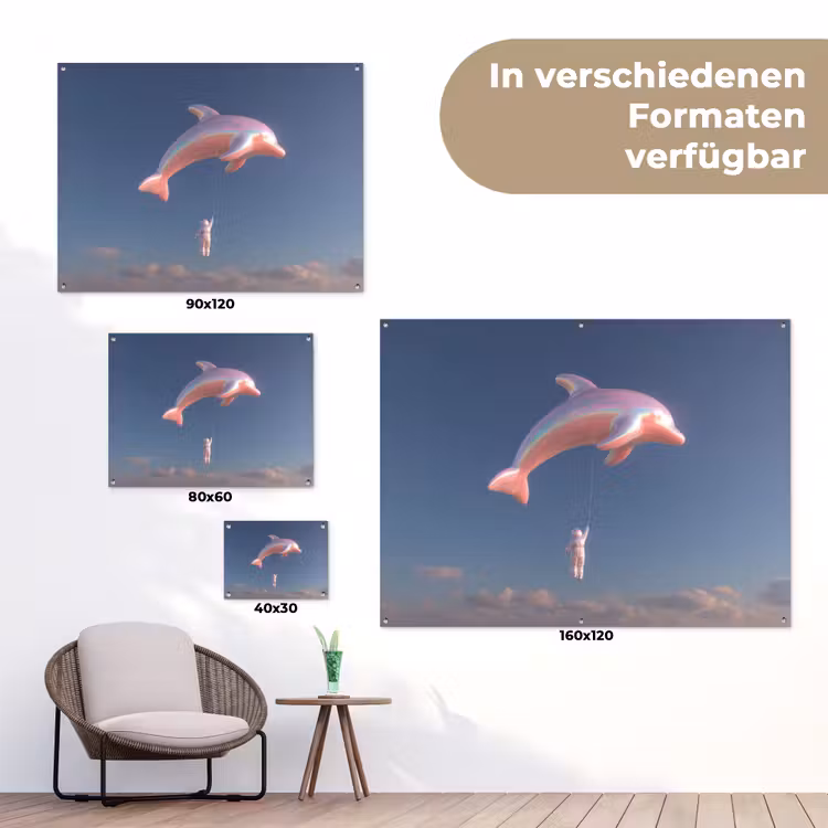Dolfijn - Roze - Astronaut tuinposter los doek klein -Xsfeer9_DE