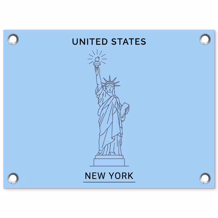 Monument - Vrijheidsbeeld - New York - Minimalistisch - Blauw tuinposter los doek klein -3d