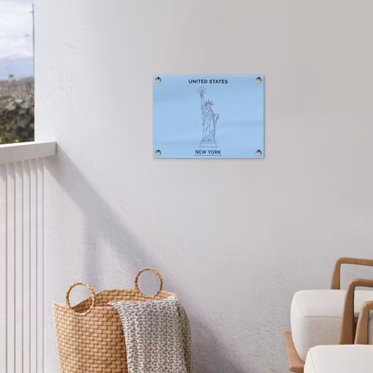 Monument - Vrijheidsbeeld - New York - Minimalistisch - Blauw tuinposter los doek klein -sfeer8