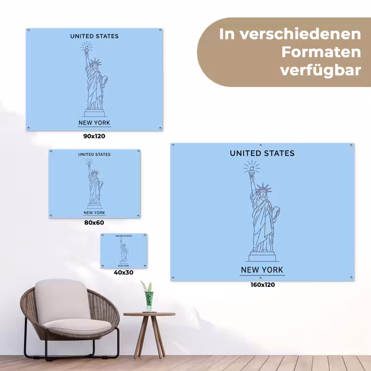 Monument - Vrijheidsbeeld - New York - Minimalistisch - Blauw tuinposter los doek klein -Xsfeer9_DE
