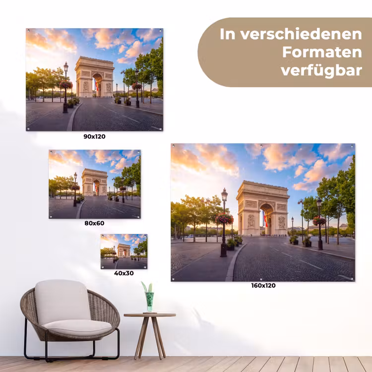 Monument - Parijs - Zonsondergang - Architectuur - Goud tuinposter los doek klein -Xsfeer9_DE