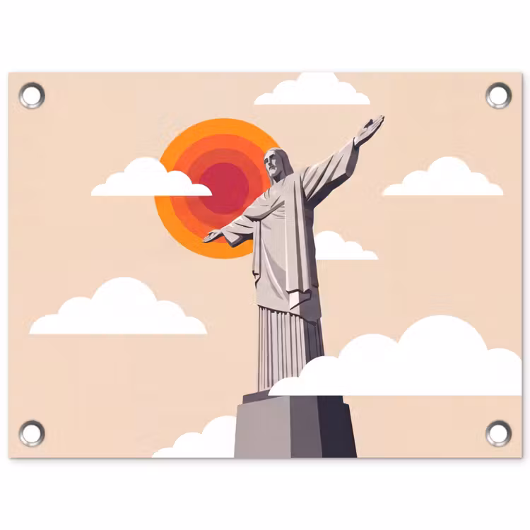 Monument - Stad - Zonsondergang - Minimalistisch - Oranje tuinposter los doek klein -3d