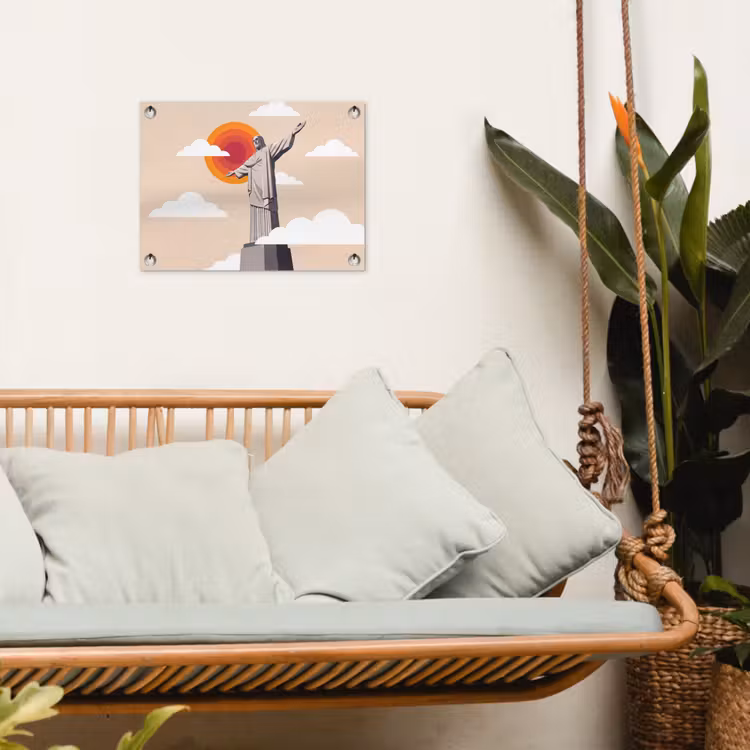 Monument - Stad - Zonsondergang - Minimalistisch - Oranje tuinposter los doek klein -sfeer7