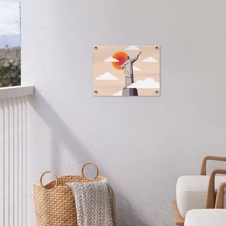 Monument - Stad - Zonsondergang - Minimalistisch - Oranje tuinposter los doek klein -sfeer8
