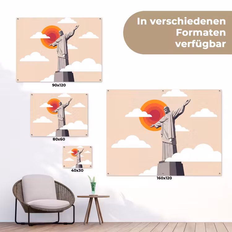 Monument - Stad - Zonsondergang - Minimalistisch - Oranje tuinposter los doek klein -Xsfeer9_DE