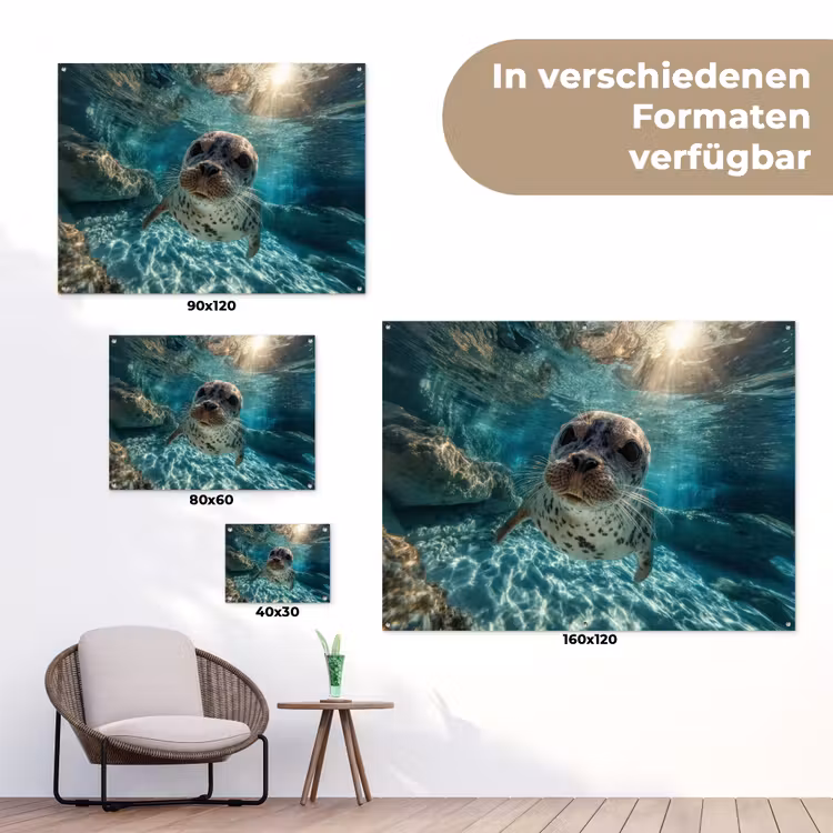 Zeehond - Water - Blauw tuinposter los doek klein -Xsfeer9_DE