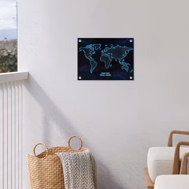 Digitaal - Wereldkaart - Blauw - Quote tuinposter los doek klein -sfeer8