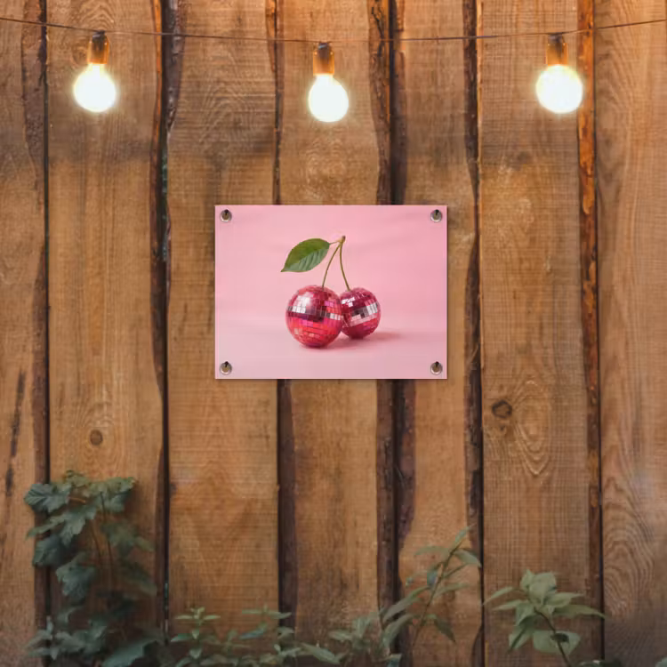 Disco - Kersen - Roze tuinposter los doek klein -sfeer1