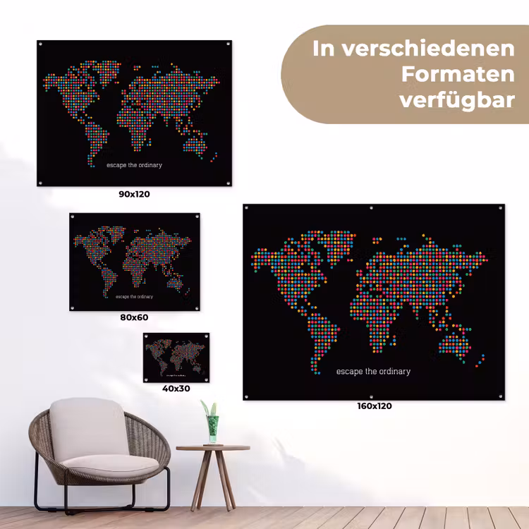 Stippen - Wereldkaart - Kleurrijk tuinposter los doek klein -Xsfeer9_DE