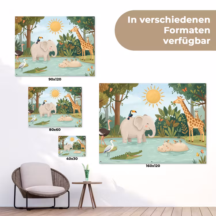 Jungle - Oase - Dieren - Kleurrijk tuinposter los doek klein -Xsfeer9_DE