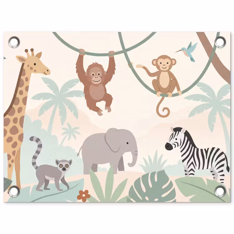 Jungle - Dieren - Groen tuinposter los doek klein -3d