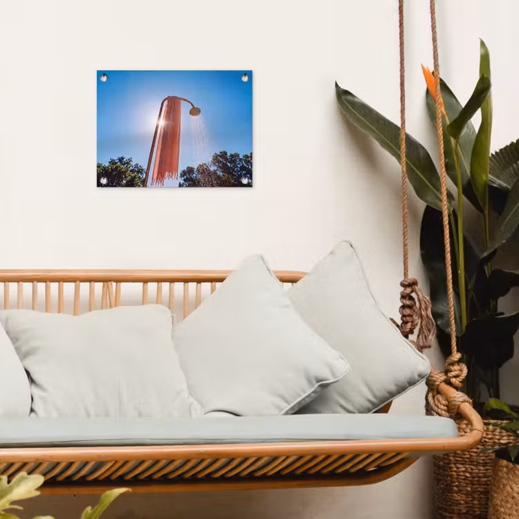 Douche - Water - Zomer - Blauw tuinposter los doek klein -sfeer7